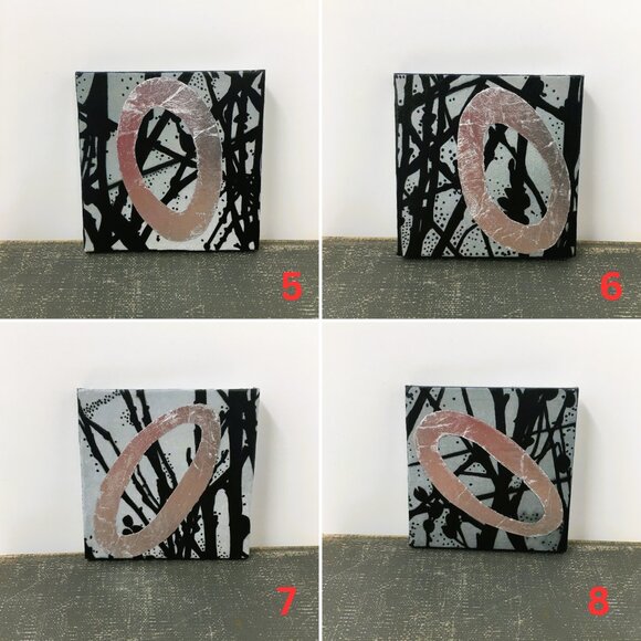 Miniature Square Gray Black Silver Leaf Branches Ink Drawing on Canvas Wall Art - Picture 16 of 16